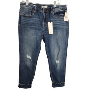 Vigoss Marley Straight Leg Jean Medium Wash Distressed Frayed Hem Preppy Boho 32